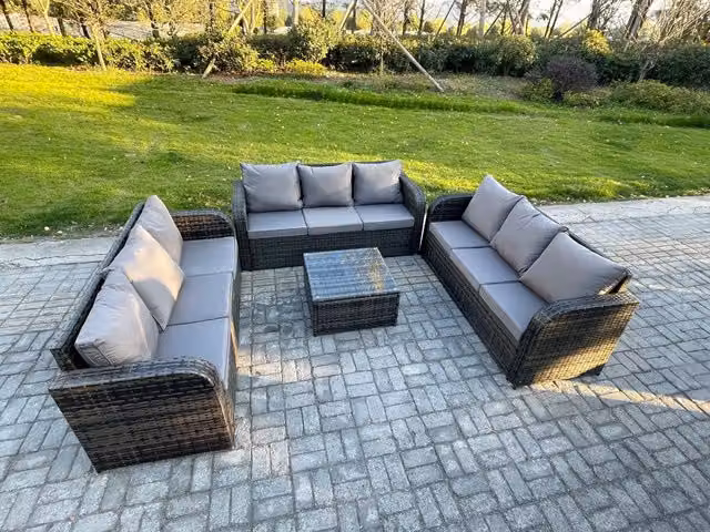 Fimous 9 Seater Rattan Garden Furniture Set with Square Coffee Table in Dark Grey