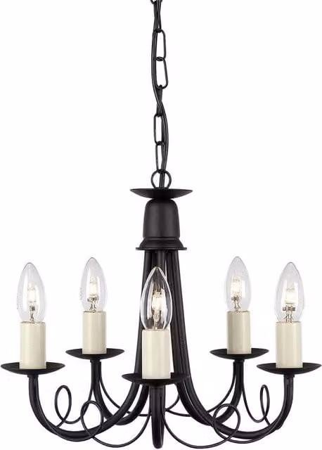 Elstead Minster 5 Light Chandelier in Black and Gold Finish with E14 Bulbs