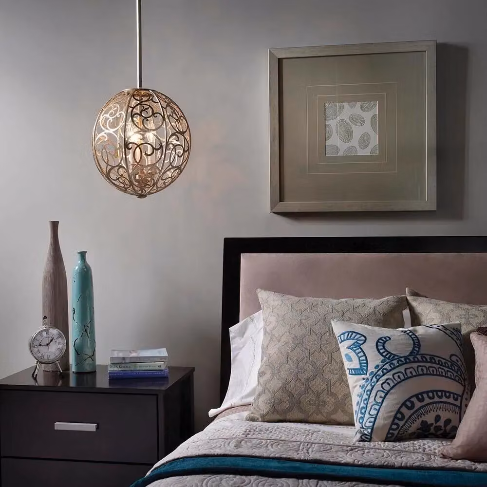 Loops 3 Bulb Silver Leaf Patina Chandelier Hanging Pendant Light with Glass Spheres and E14 LED Compatibility – 3
