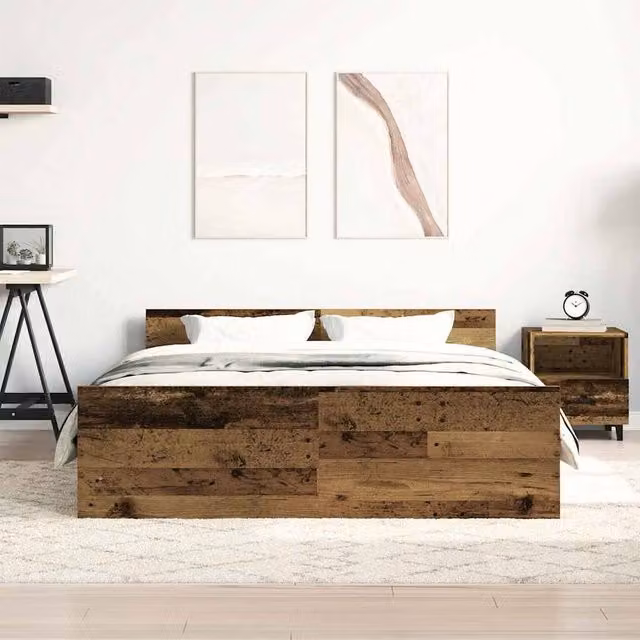 Berkfield Home Durable Rustic Bed Frame in Brown, W/D/H: 140 x 190 x 143 cm