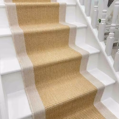 runrug Reversible Flatweave Stair Runner Rug in Yellow and Beige, W: 70 cm, L: 540 cm