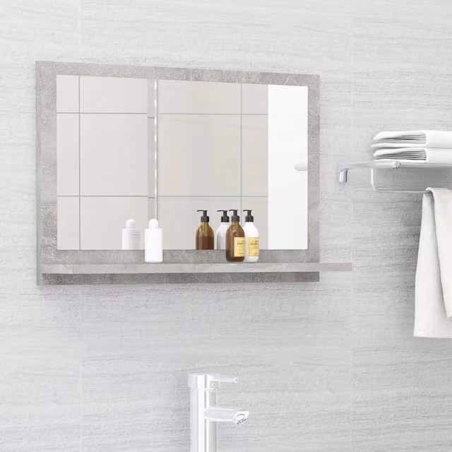 Berkfield Home Rectangular Modern Wall Bathroom Mirror in Grey, W: 60 cm, H: 37 cm, D: 10.5 cm
