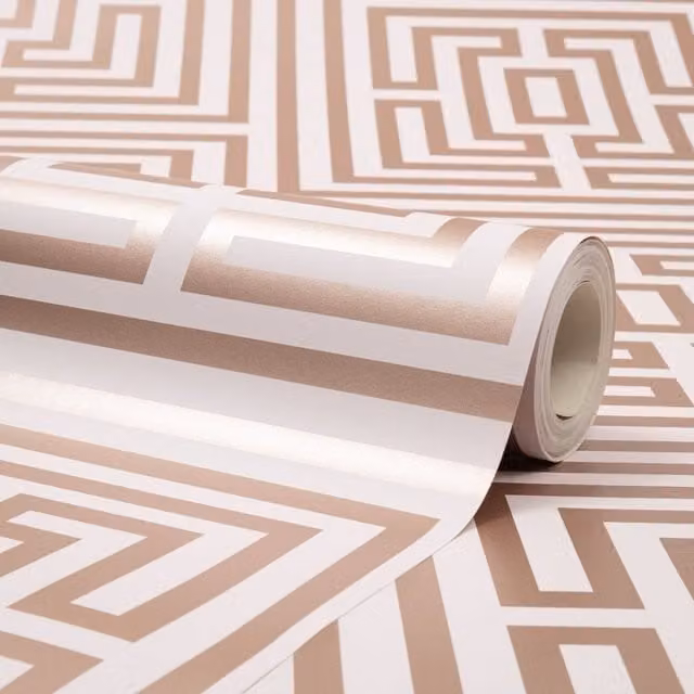 I Love Wallpaper Maze Geometric Wallpaper in Blush Pink and Rose Gold