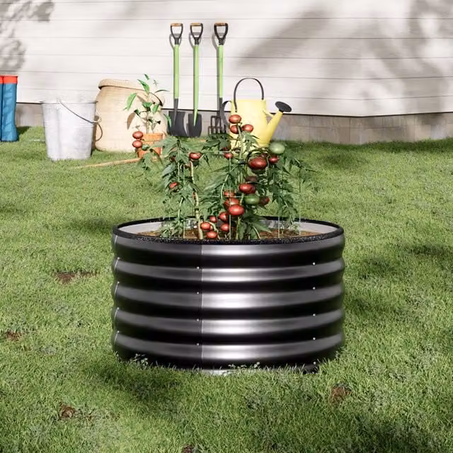 Breeins Anthracite Round Galvanised Steel Raised Garden Bed