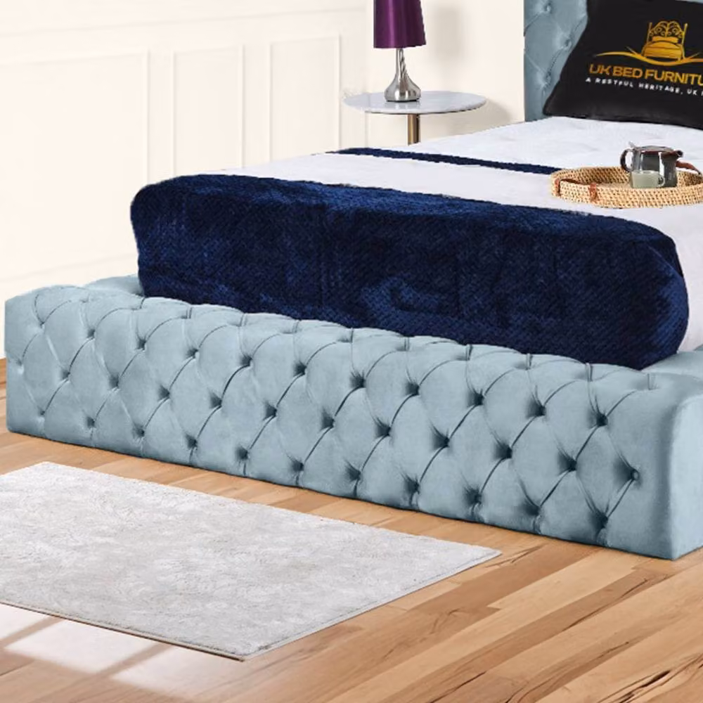 UK Bed Furniture Ambassador Super King Ottoman Gas Lift Upholstered Velvet Bed in Light Blue – 3