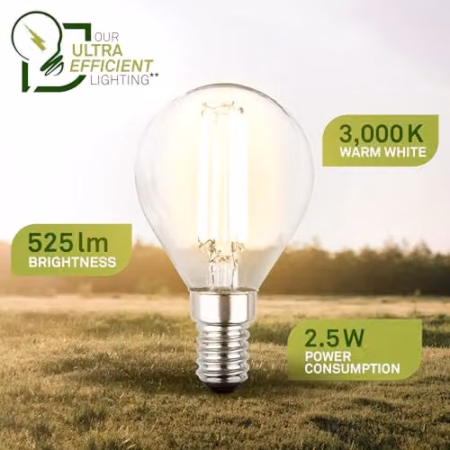 Briloner Set of 2 E14 Drop Filament LED Bulbs, Warm White, 2.5W, Transparent – 2
