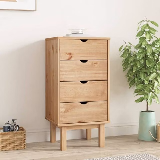 Berkfield Home OTTA Solid Wood Pine Drawer Cabinet in Brown, W/D/H: 45 x 39 x 90 cm