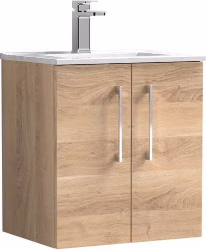 Balterley Wall Hung Bathroom Vanity Unit with 2 Soft Close Doors in Bleached Oak Brown