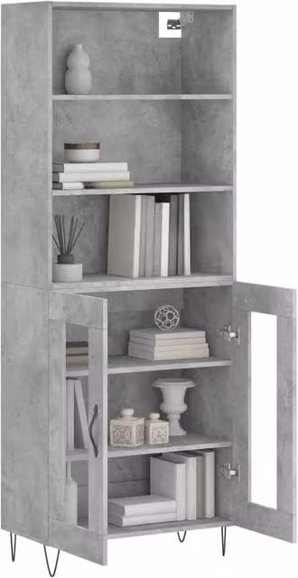 Berkfield Home Highboard in Concrete Grey with Glass Doors and Internal Shelves, W/D/H: 69.5 x 34 x 180 cm