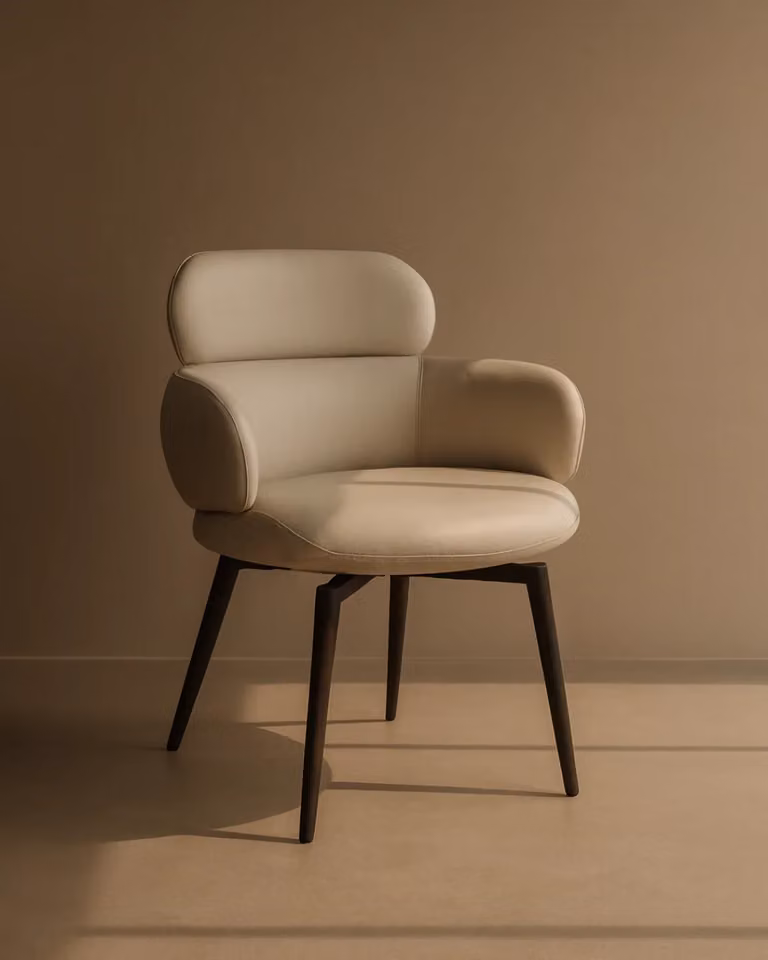 Tommy Franks Jesi Swivel Dining Arm Chair in Beige Fabric and Synthetic Leather