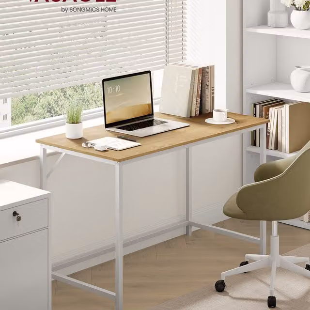 VASAGLE Minimalist Computer Office Desk in Yellow and Brown, W/D/H: 120 x 60 x 75.5 cm