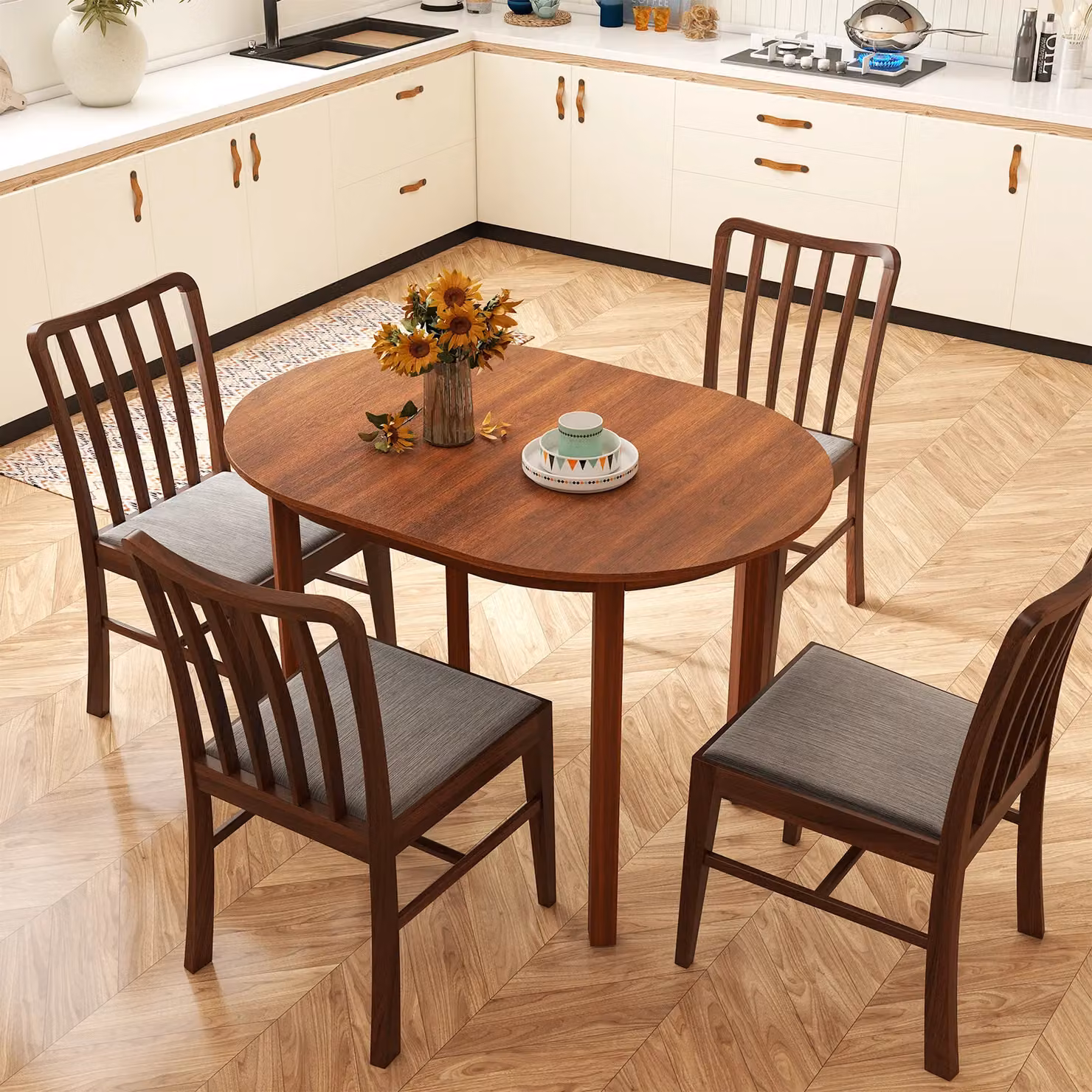 Costway Modern Oval Wooden Dining Table in Brown, W/D/H: 110 x 77 x 78 cm – 4