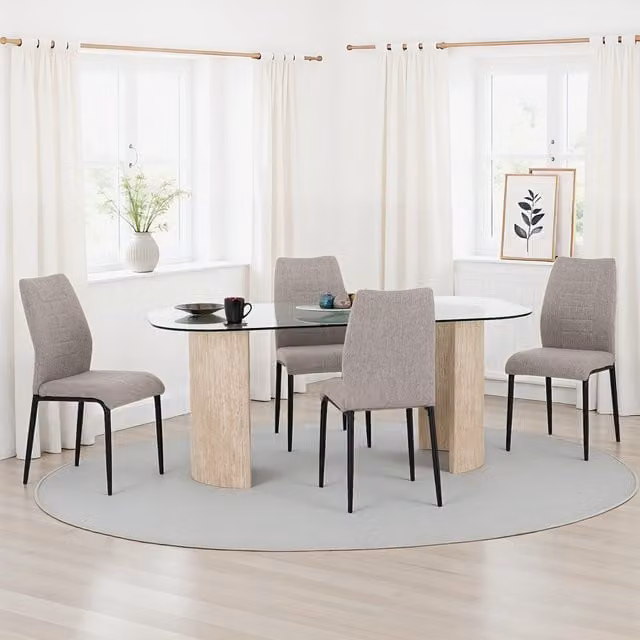 Seconique Modena Dining Set with Chilton Chairs, Grey Oval Glass Table