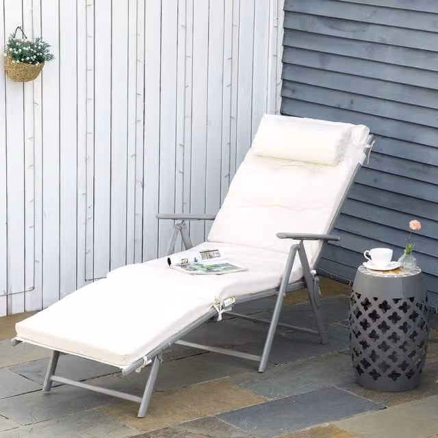 Outsunny Modern Outdoor Patio Sun Lounger with Weatherproof Cushion in Beige