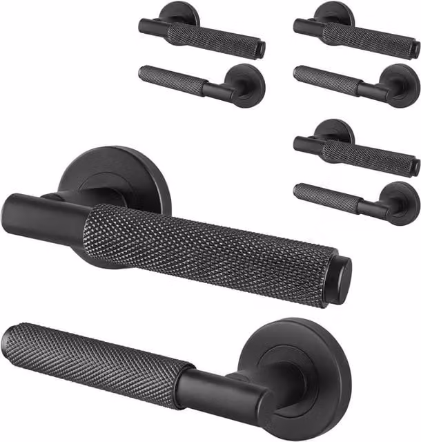 AFIT Dixon Range Matt Black Knurled Door Handles, Pack of 4, W/D/H: 15.0 x 6.5 x 15.0 cm – 1