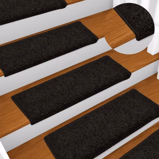 Berkfield Home Non-Slip Carpet Stair Treads, 15 Pieces, Black, W/D/H: 65 x 21 x 4 cm – 1