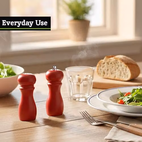 Orsina Red Glossy Wooden Salt and Pepper Grinder Set, H11 x W5 x D5 cm – 5