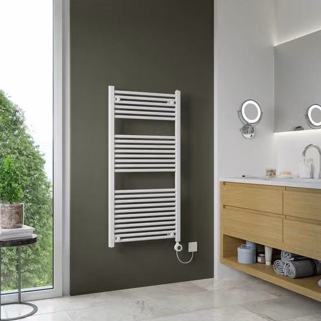 Bathroom Kingdom Luna Electric Heated Towel Rail, White, H: 120 cm, W: 60 cm, D: 6 cm – 1