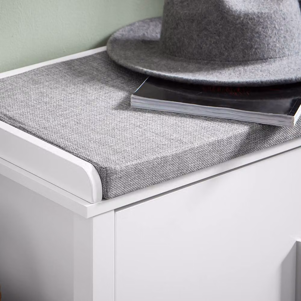 SoBuy Modern Shoe Cabinet Bench with Grey Fabric Cushioned Seat in White – 8