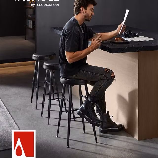 VASAGLE Set of 2 Modern Black Bar Stools