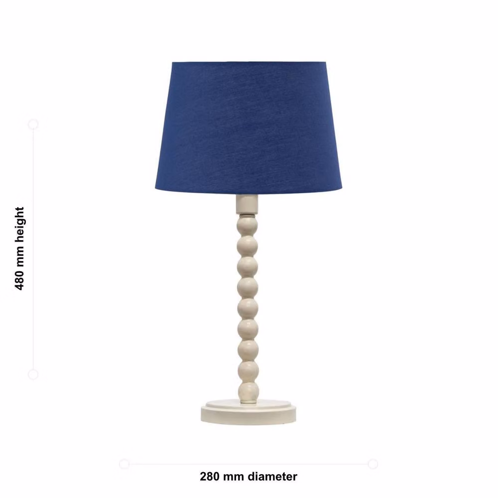 First Choice Lighting Bobbin Table Lamp with Ivory Base and Navy Blue Fabric Cylinder Shade – 4