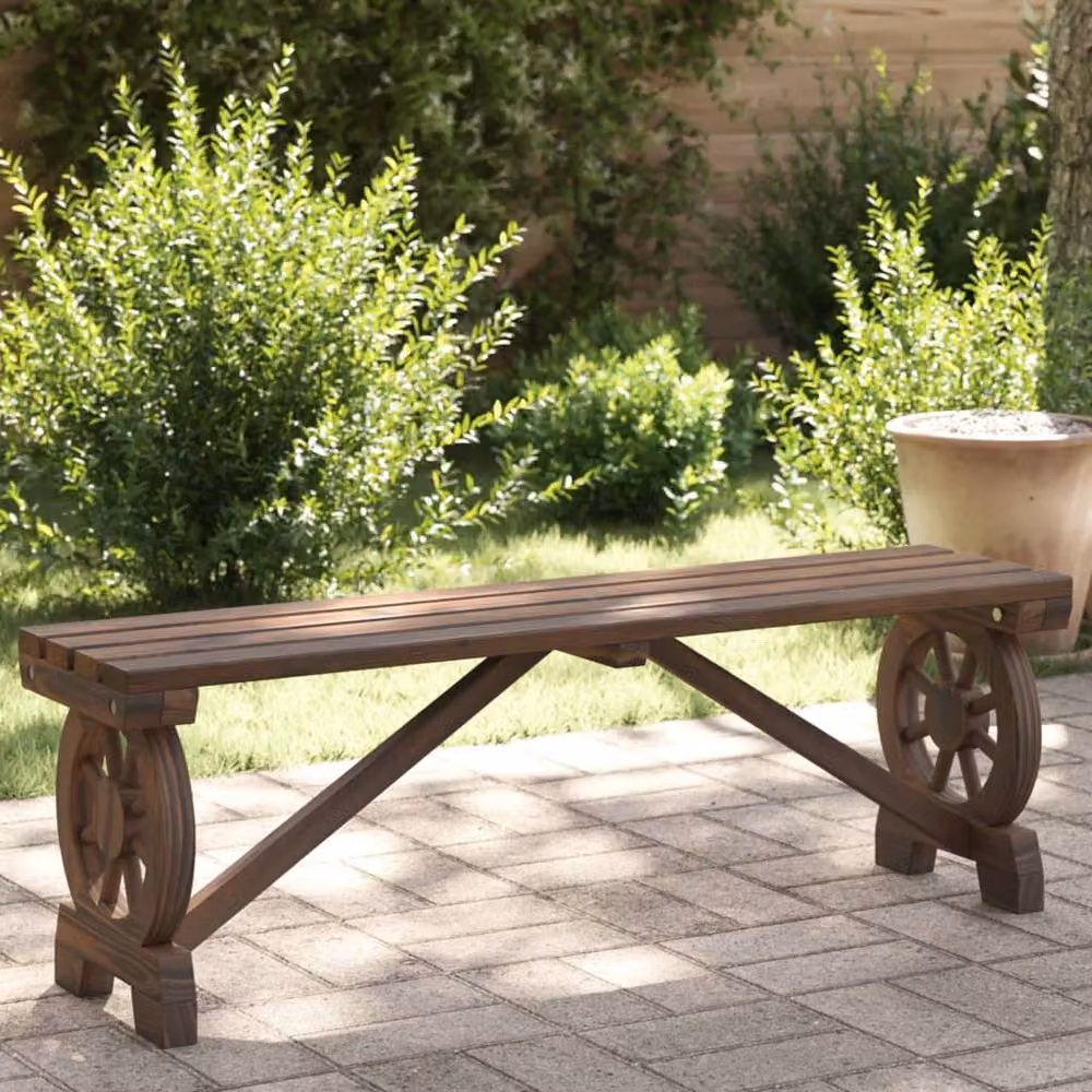 Berkfield Home Rustic Solid Wood Fir Garden Bench in Brown, Width: 115 cm – 2