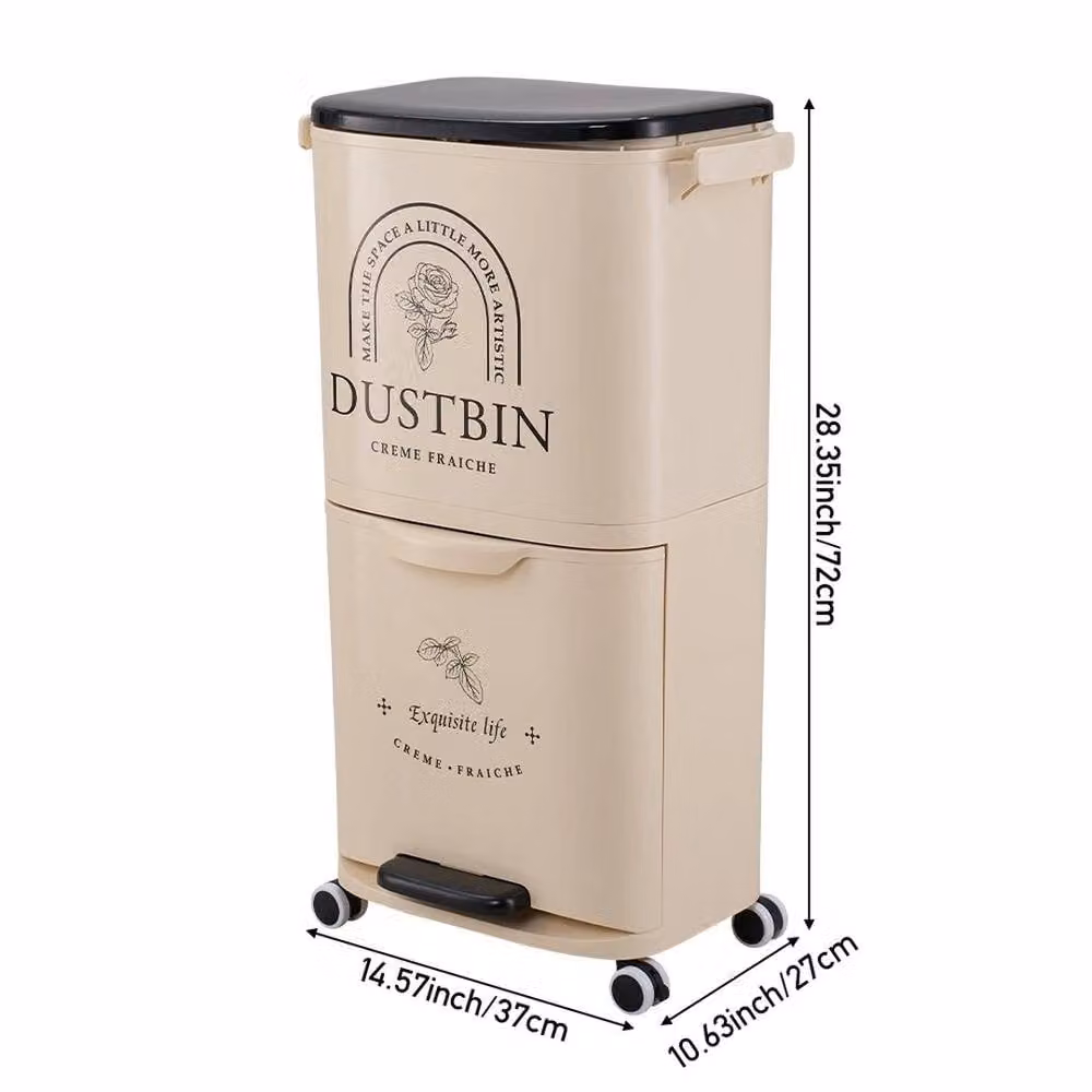 FORGEVIO Large Capacity Mobile Recycling Bin with Removable Inner Bucket, Beige – 2