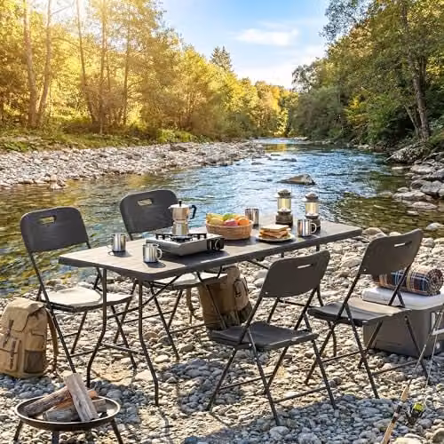 Outsunny 5 Piece 6ft Foldable Picnic Table and Chairs Set in Black, W: 180 cm, D: 70 cm, H: 74 cm – 6