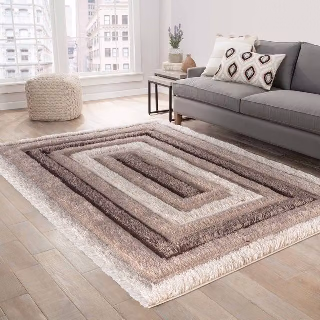 Desire Rugs Modern Soft Bordered Shimmer Shaggy Rectangular Area Rug in Bronze/Brown, W: 200 cm, L: 290 cm