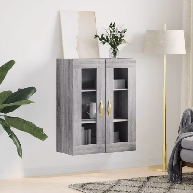 Berkfield Home Wall Mounted Cabinet in Grey with Glass Doors, W: 69.5 cm, D: 34 cm, H: 90 cm – 1