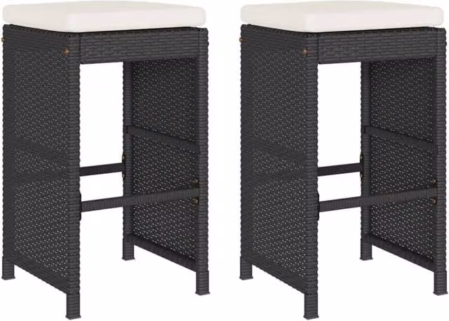 Berkfield Home Set of 2 Black Poly Rattan Garden Bar Stools with Removable Fabric Cushions – 1