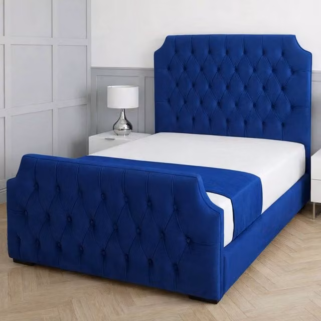 Living Comfort Bedz Westminster Blue Velvet Upholstered Gas Lift Storage Bed, W/D/H: 140 x 200 cm