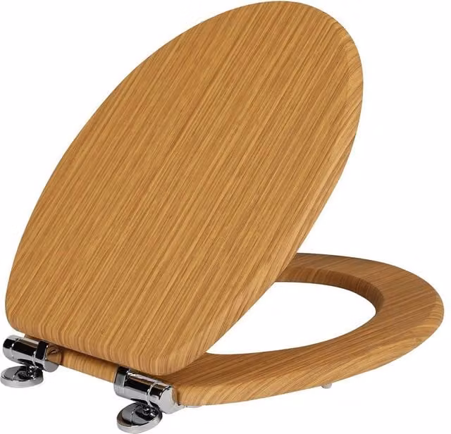 SINOBATH Soft-Close Oval Toilet Seat in Light Brown, Moisture-Resistant MDF, W: 37.5 cm, D: 43.5 cm – 1