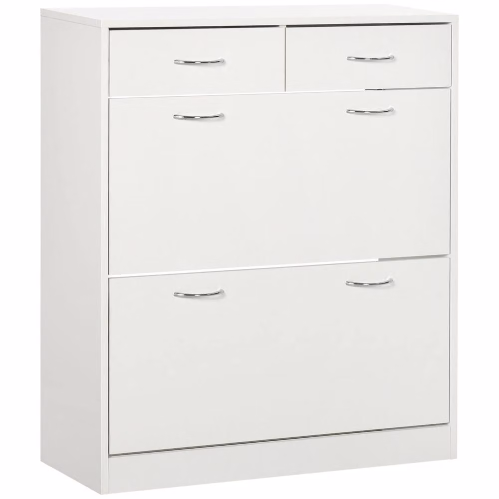 Wyld Haus Fafina Slim White Shoe Cabinet with 2 Flip Drawers and 2 Top Drawers, H 91.5 x W 80 x D 30 cm – 2