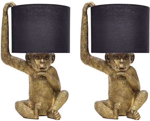 First Choice Lighting Norman Monkey Table Lamp Set of 2, Black and Gold/Brass – 1