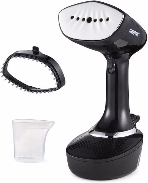 Geepas Handheld Portable Garment Steamer with Brush Attachment in Black