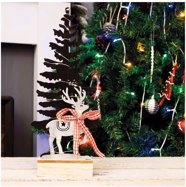Netagon Battery Powered Wooden Tabletop Christmas Tree Light Effect in Beige – 1