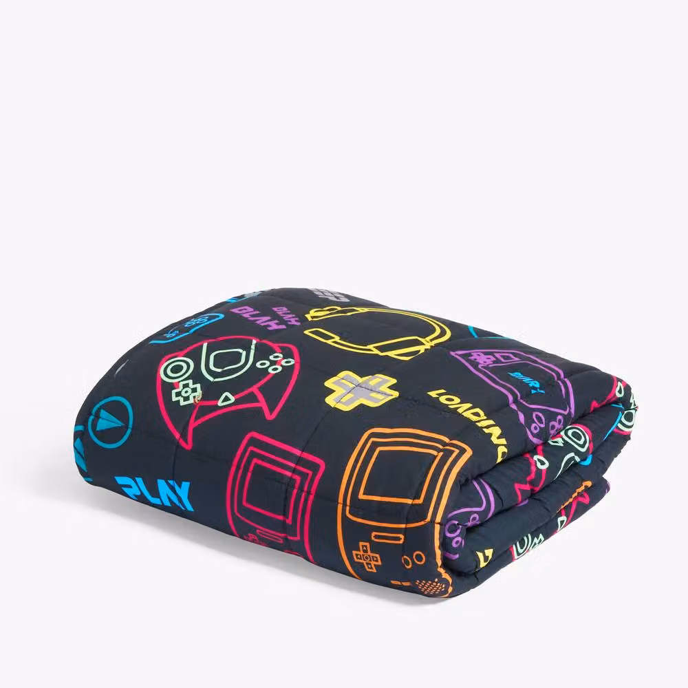 OHS Kids Gaming Print Reversible Weighted Sensory Sleep Throw, Black and Multicolour, 3kg – 2