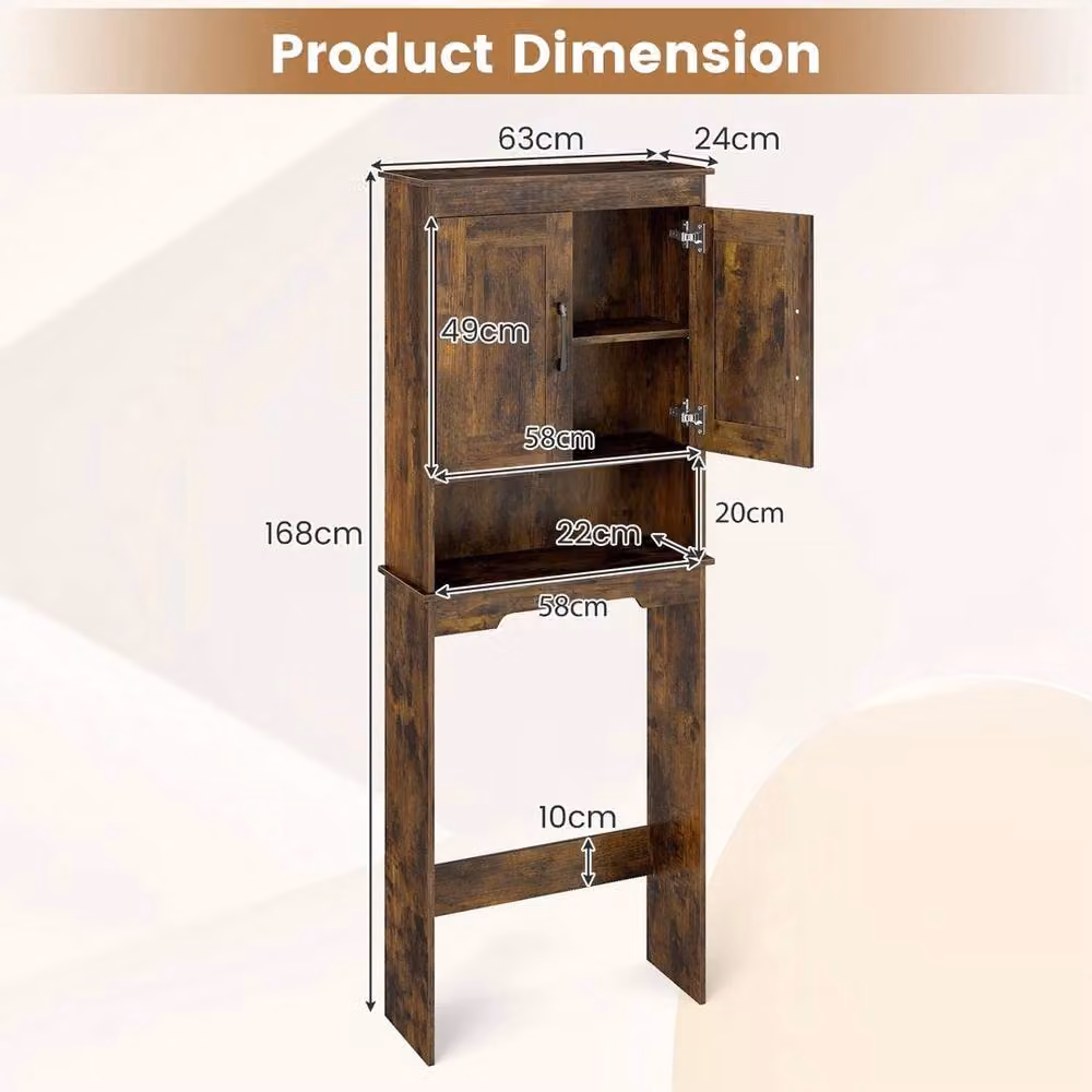 VOGREX Brown Rustic Over The Toilet Storage Cabinet with 2 Hinged Doors and Internal Shelves – 2