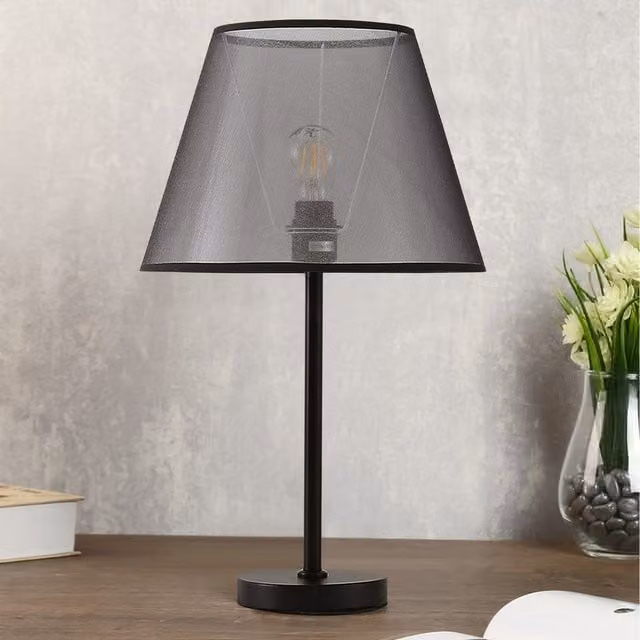 Livingandhome Modern Metal Tabletop Bedside Lamp in Black and Grey