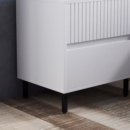 HOMCOM Modern White Bedside Table with 2 Drawers and Metal Legs – 5