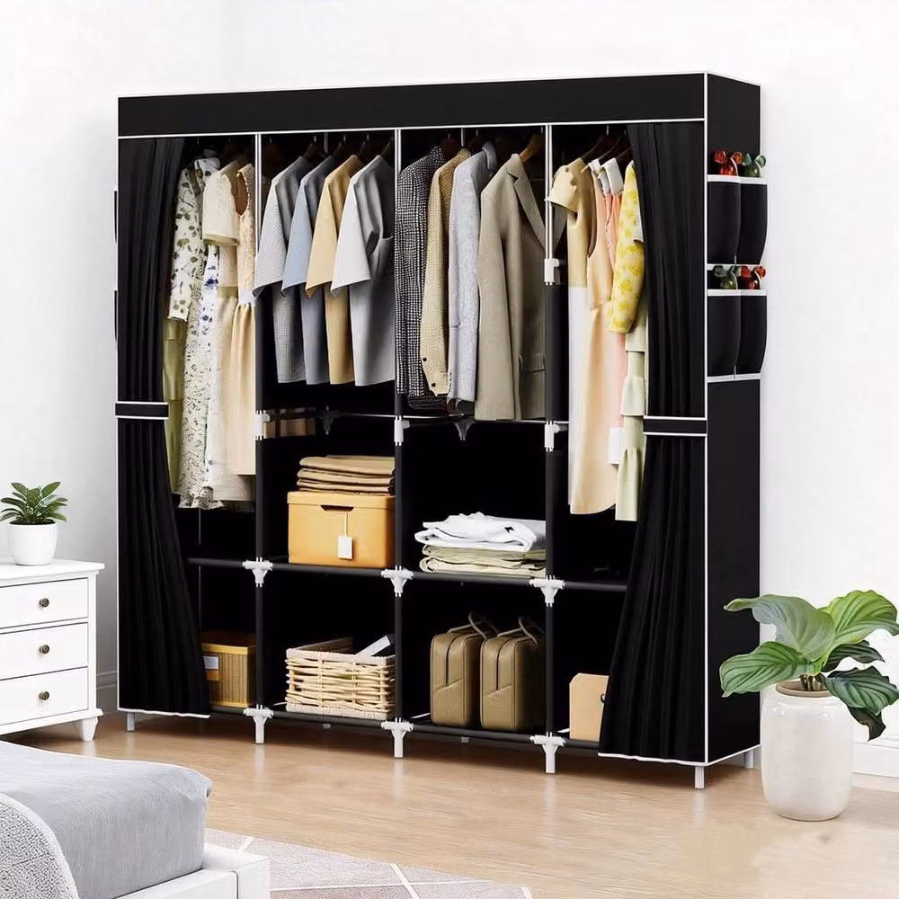Kelvenix Modern Black Freestanding Wardrobe with Hanging Rod and Internal Shelves, H 170 x W 45 x D 45 cm – 5