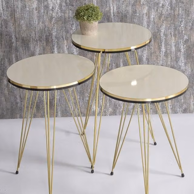Woohoo Furniture Modern Round Nesting Tables in Beige and Gold
