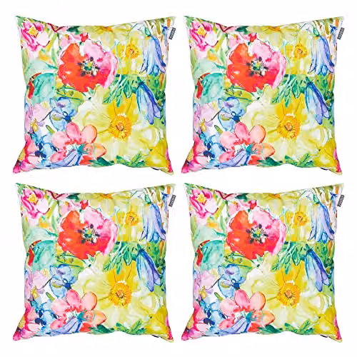 ICON Painterly Floral Outdoor Cushion Set of 4, Purple and Multicolour, W/D/H: 43 x 43 x 43 cm