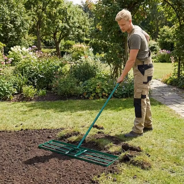 Costway Metal Lawn Leveling Rake in Green, W: 91 cm, D: 25 cm