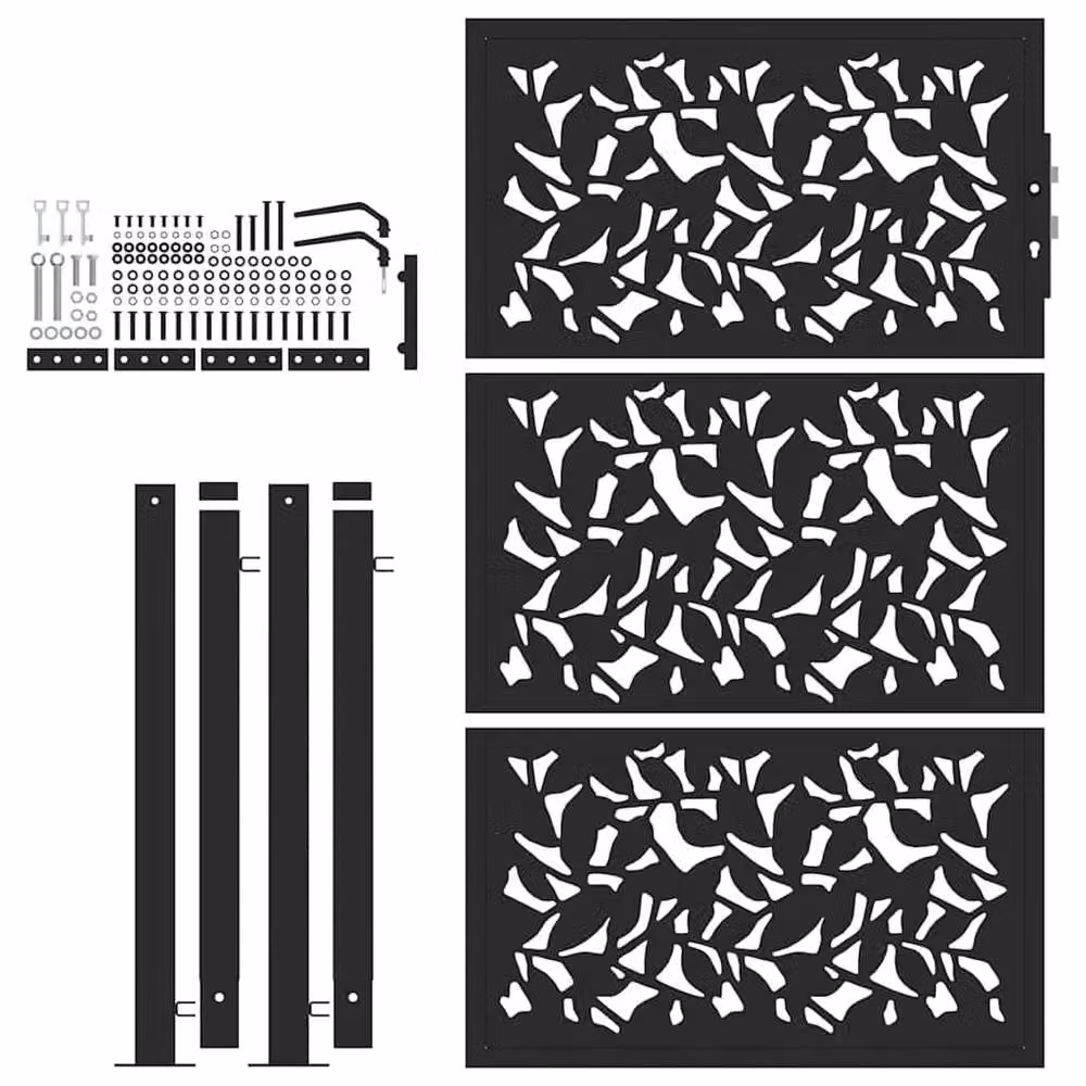 Berkfield Home Black Steel Garden Gate with Leaf Design, W: 105 cm, H: 155 cm – 4