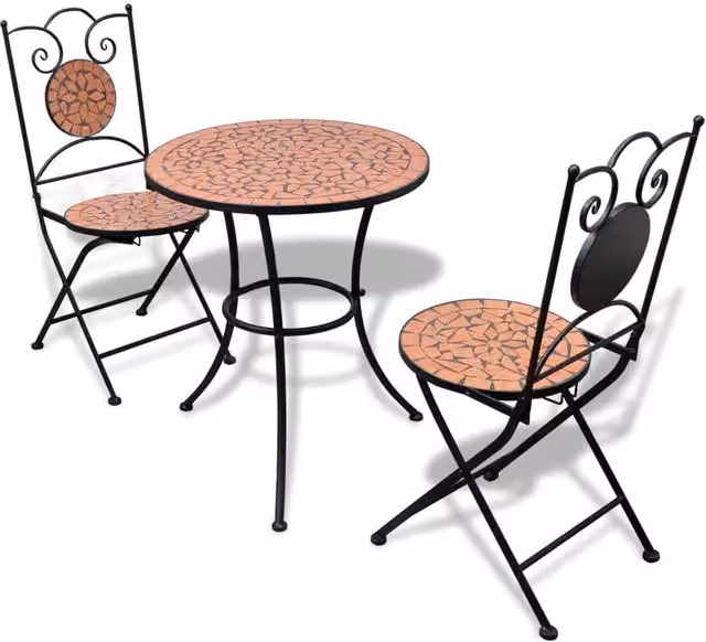 Berkfield Home 3 Piece Mediterranean Bistro Set in Brown with Ceramic Tile and Metal