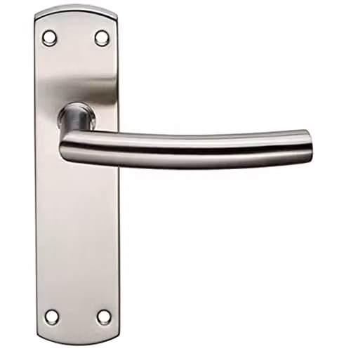 Loops Curved Bar Lever Door Handle on Latch Backplate, Brushed Silver Stainless Steel, W: 172 mm, H: 44 mm