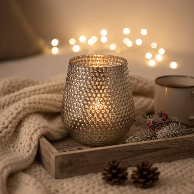Orsina Round Glass Tealight and Pillar Candle Holder in Silver – 2