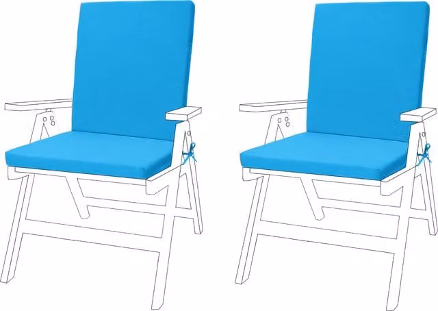 Gardenista Turquoise Water Repellent Outdoor High Back Garden Chair Seat Cushion Pads with Ties, Pack of 2